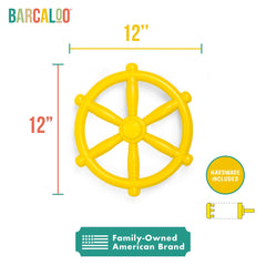 Barcaloo backyard playground steering wheel close-up, smooth grip for safe kids' adventures.