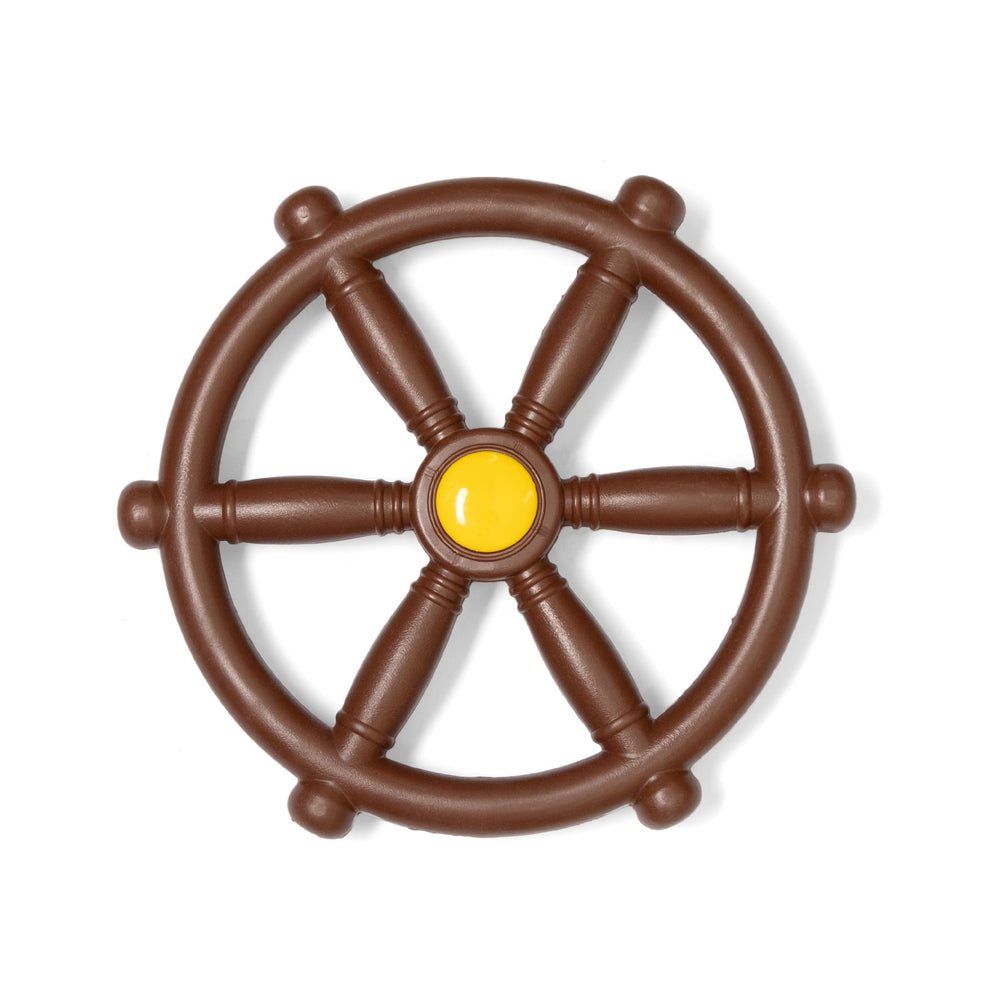 Barcaloo pirate ship wheel close-up in brown with smooth BPA-free surface for safe grip