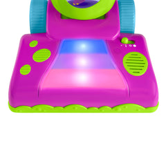 Barney's World Clean Up Vacuum sings and speaks to support language-rich play.