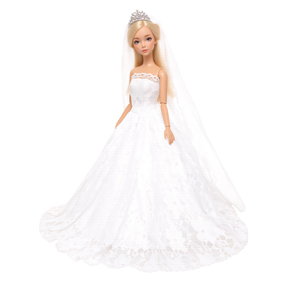 BARWA White Dress Veil Close-up showing delicate lace and satin finish.
