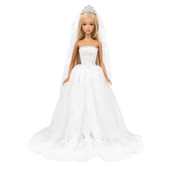 BARWA white wedding dress and veil for 11.5-inch doll, ideal for imaginative play.