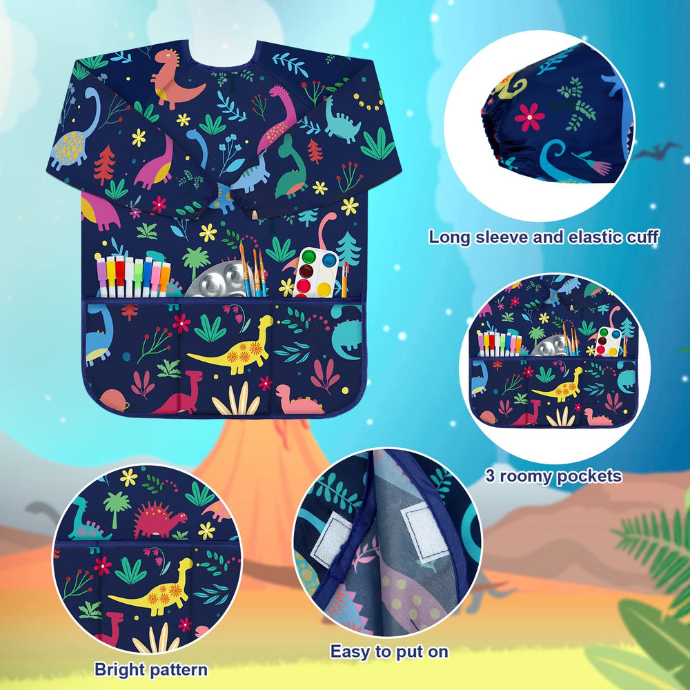 White-blue waterproof art apron with three front pockets for easy tool access.