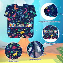 White-blue waterproof art apron with three front pockets for easy tool access.