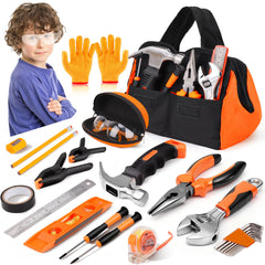 Basytodio 27-piece orange kids tool set with storage bag enables hands-on learning.