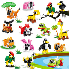 Basytodio animal mini building blocks with colorful figures for kids' party favors.