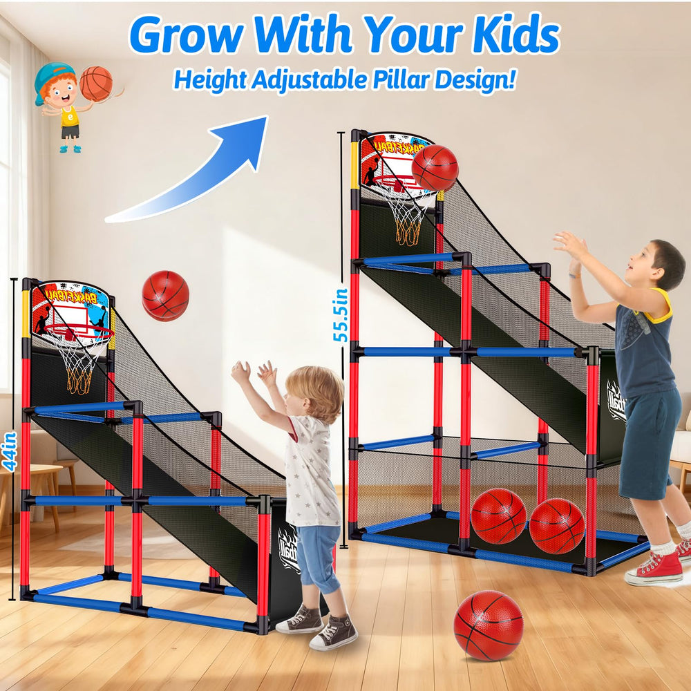 Basytodio height-adjustable hoop grows with kids for lasting use.