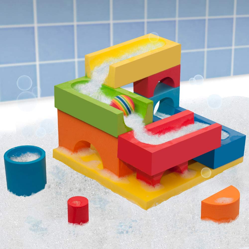 BathBlocks ball run and waterfall in tub, fostering imaginative water play.