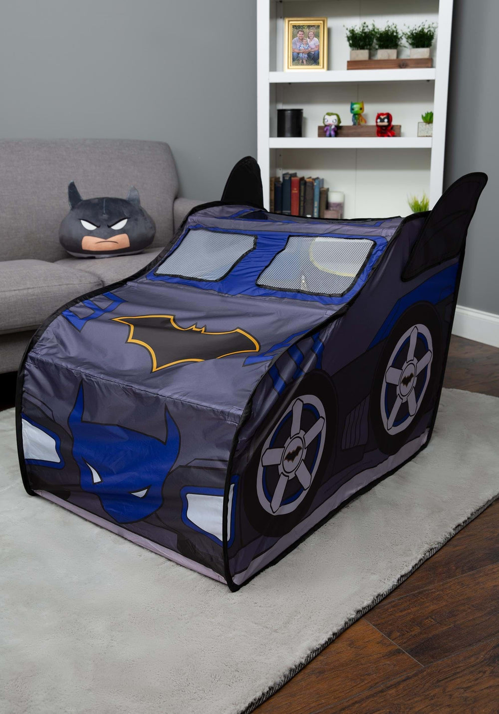 Batman Batmobile tent side-entry showing hidden rear door for easy access