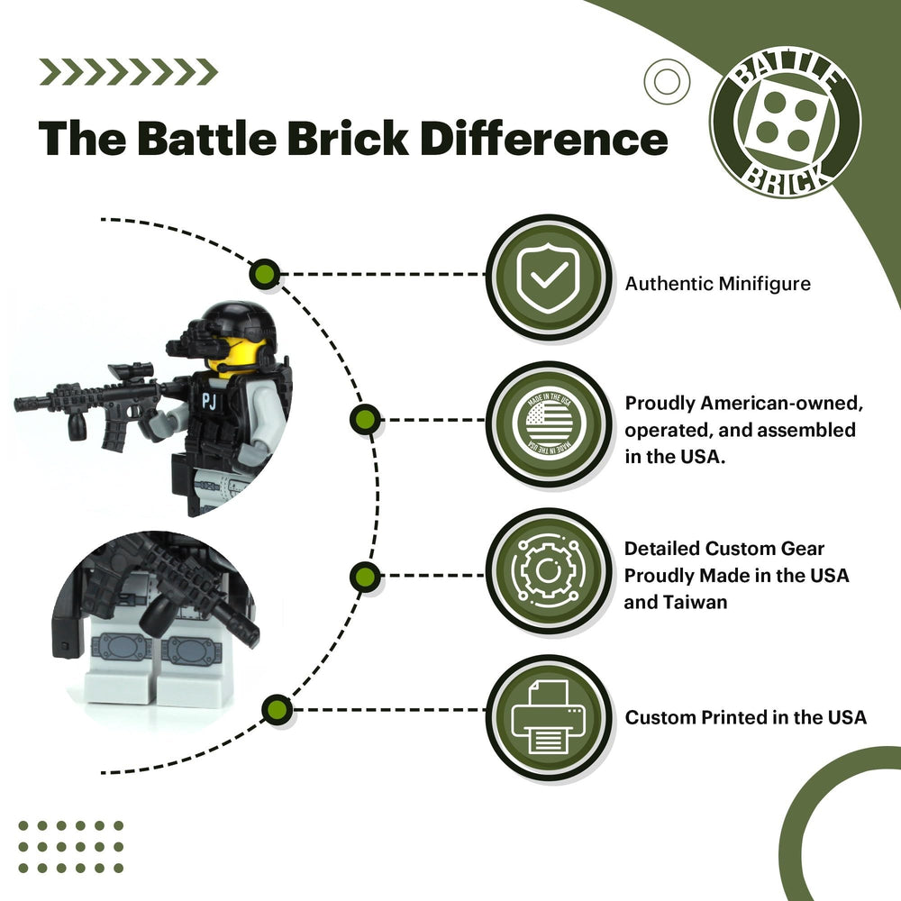 Genuine tactical gear included with Battle Brick figure, enhancing poseability and storytelling.