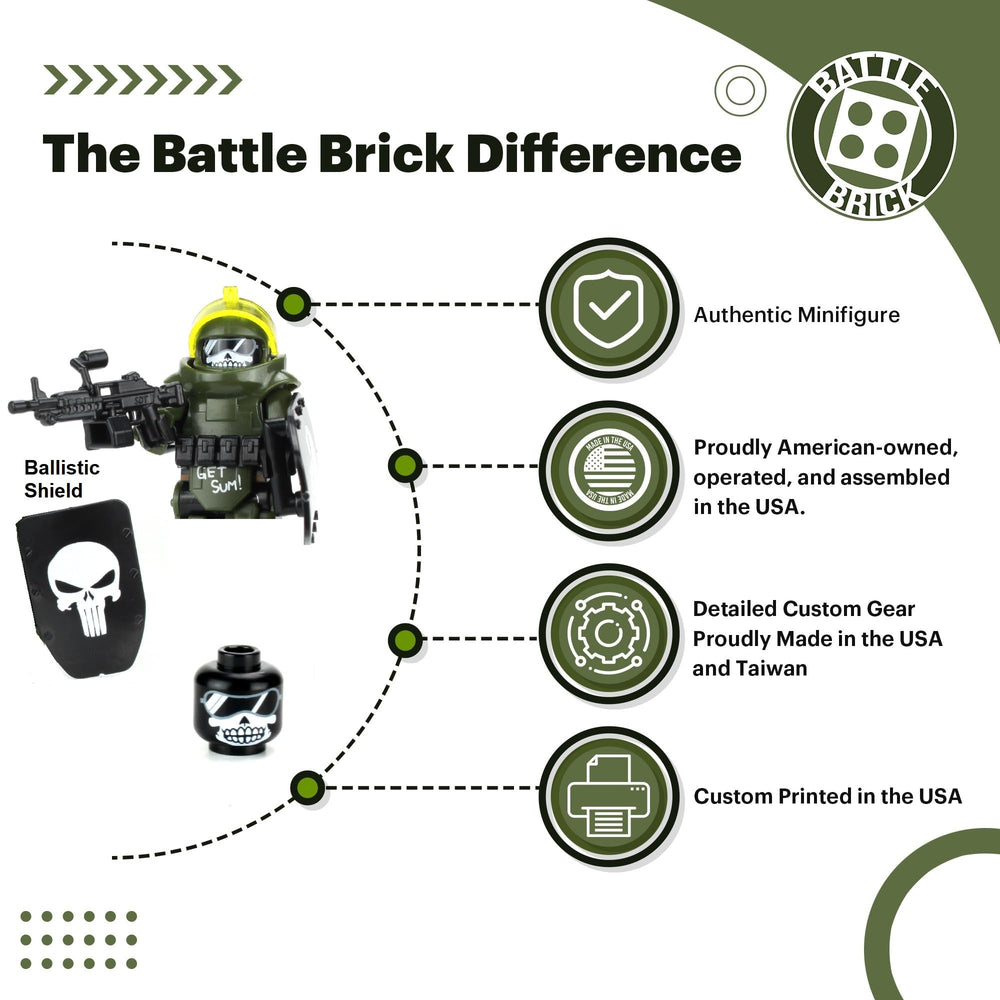 Battle Brick direct printed assault shield enhances the figure's commanding stance
