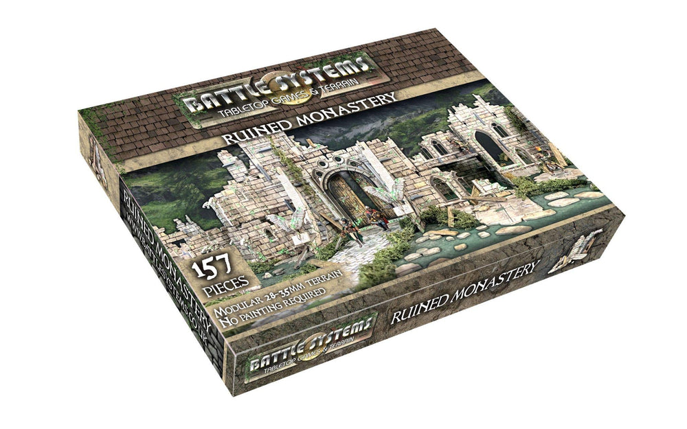 Battle Systems ruined monastery front view, ideal backdrop for in-game encounters.
