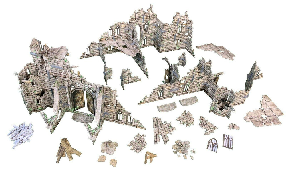 Battle Systems ruined monastery roof tiles, adds dramatic skyline for skirmishes.