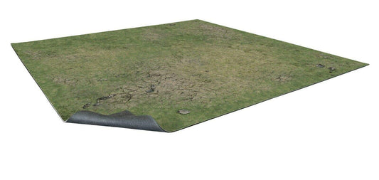 Battle Systems grassy fields mat 3x3 viewed on table for immersive battles
