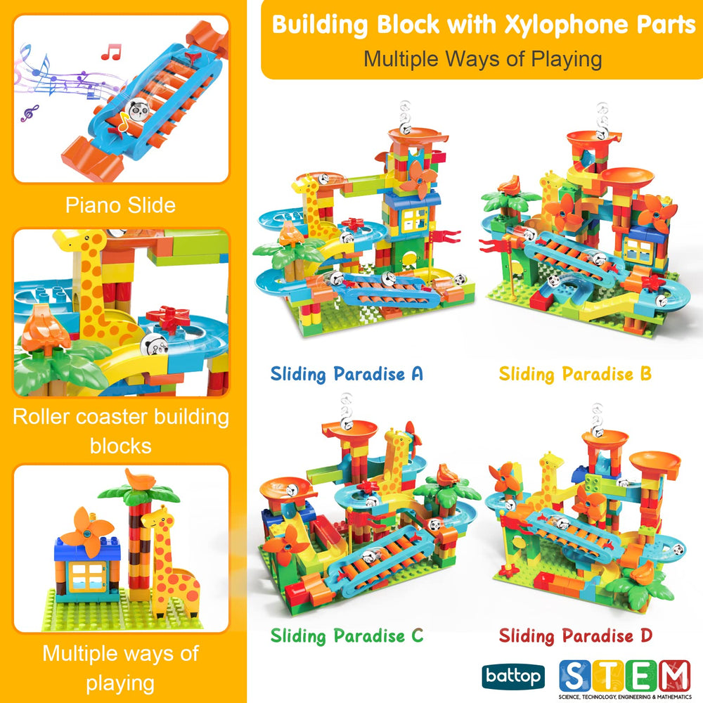 BATTOP Marble Run race balls glide along the track for dynamic play.