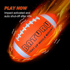 BATURU Glow-Dark Football in hand ready for backyard night play.
