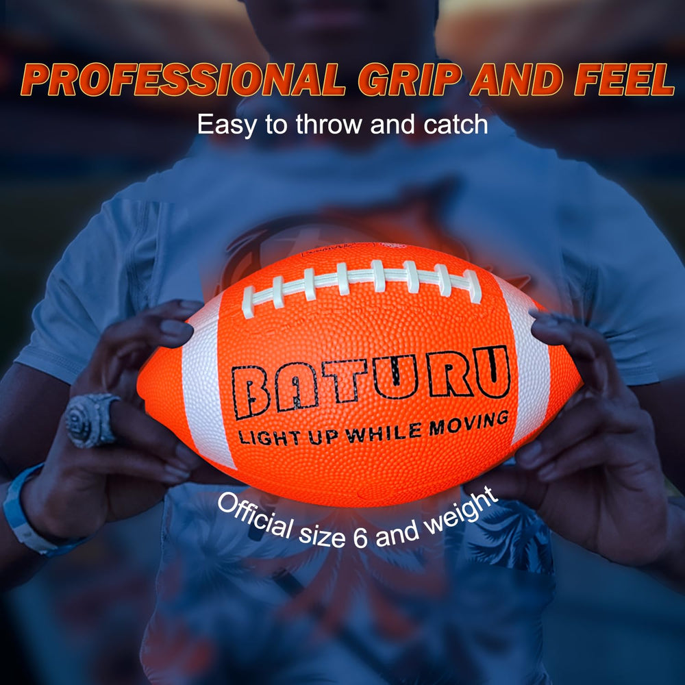 BATURU Glow-Dark Football package with pump demonstrates easy setup.