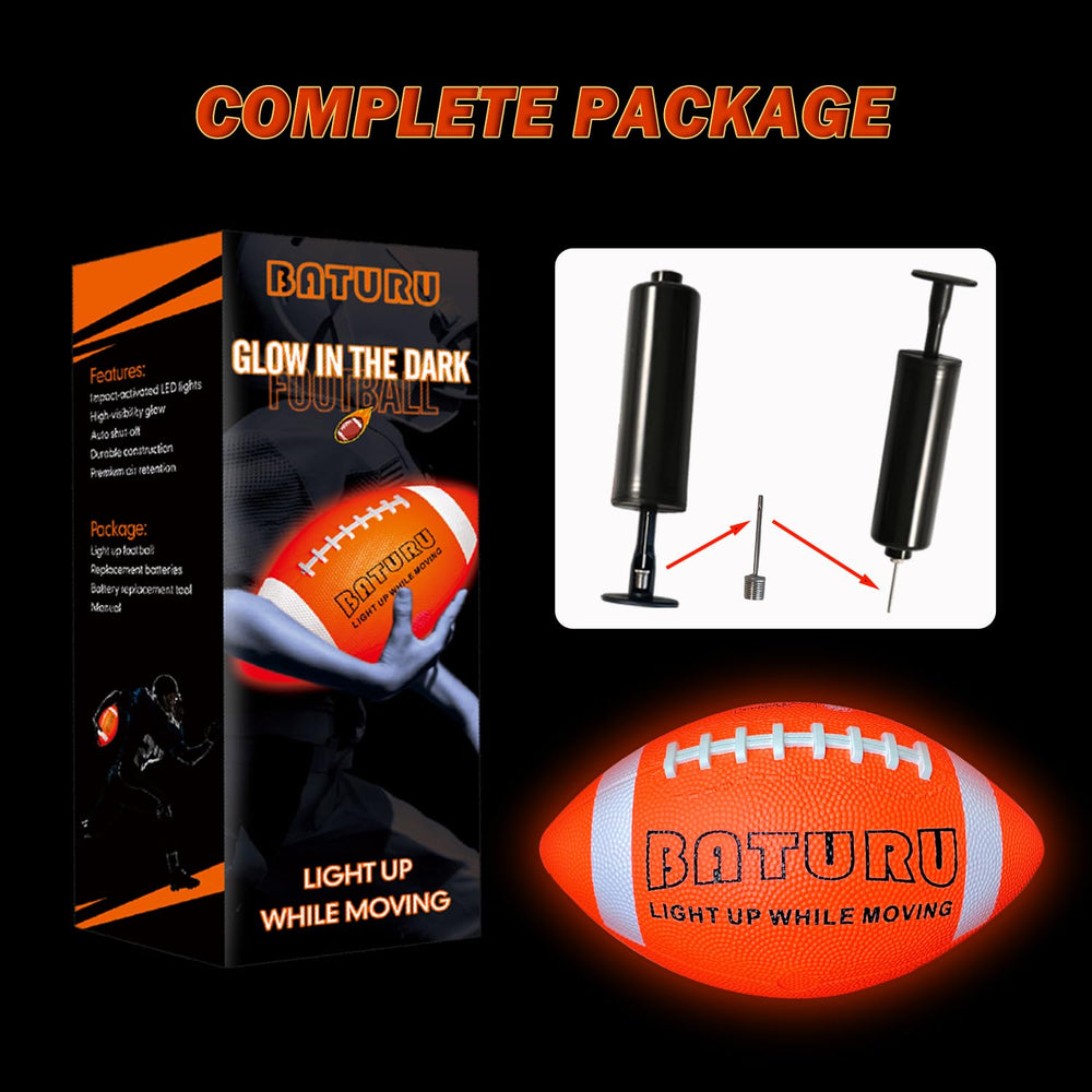 BATURU Glow-Dark Football triple-layer construction withstands rough outdoor surfaces.