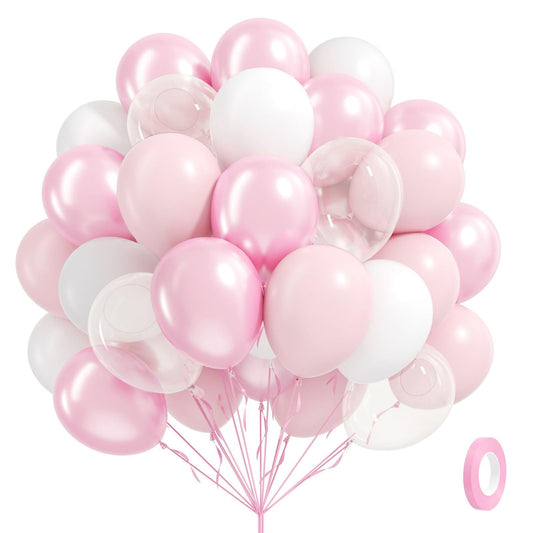 BAUANOOOY pink and white balloons set for weddings and parties, vibrant 12-inch decor