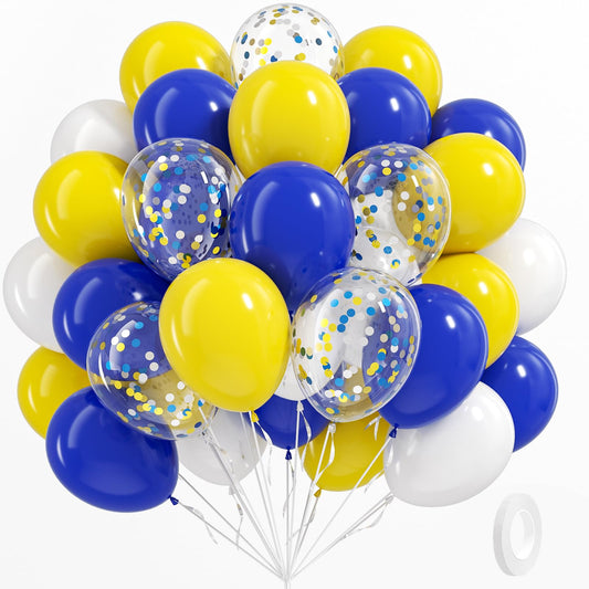 BAUANOOY blue and yellow balloons form a vibrant arch for celebrations.