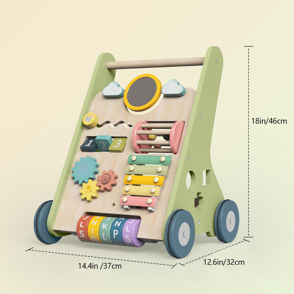 Bautia wooden walker with silent wheels protects floors during early steps.