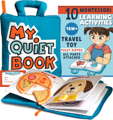 BAVY My Quiet Book showing all parts attached for mess-free travel play