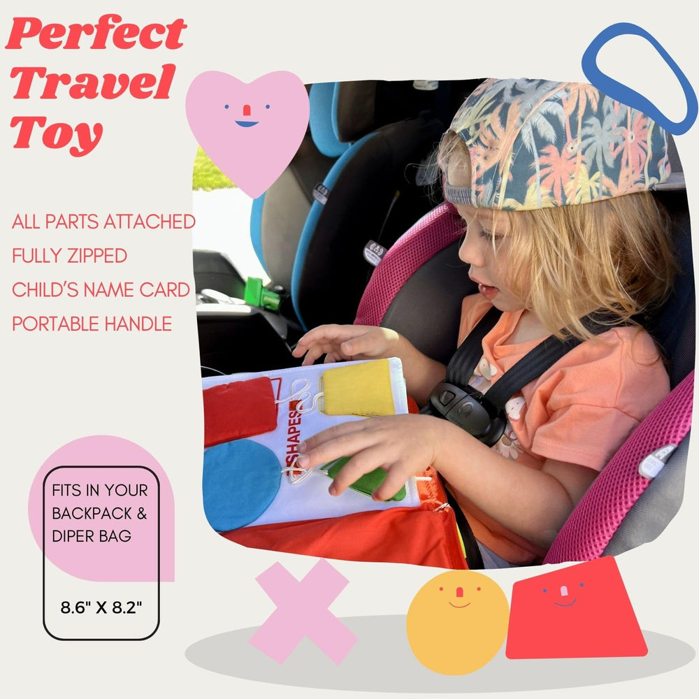 BAVY Quiet Book tactile pages close-up highlighting sensory play during journeys.