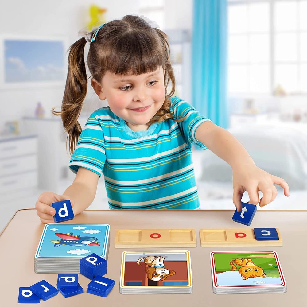 BAYSING wooden letter blocks for three-letter word building and fine motor skills.