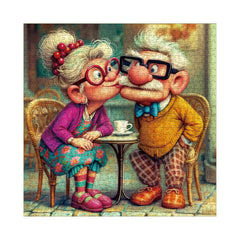 BBOLDIN grandma and grandpa art jigsaw showing a loving moment in bright colors