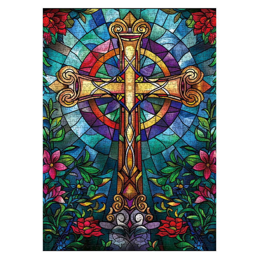 BBOLDIN mosaic cross art puzzle with bold hues for meditative focus