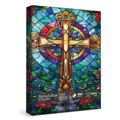 BBOLDIN stained glass cross puzzle 1000 pieces, vivid colors for engaging, relaxing puzzle time