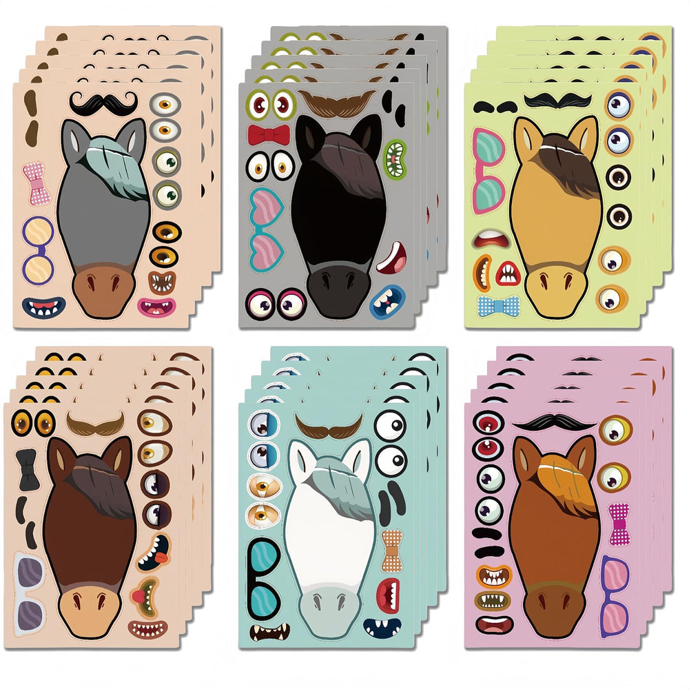 BBPOOL horse face stickers pack shows six colors for creative kid crafts.
