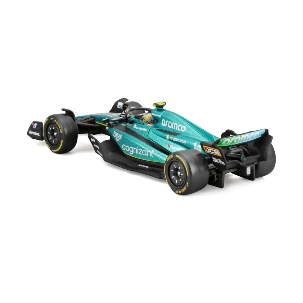 Bburago AMR23 cockpit with driver helmet for authentic race-day realism
