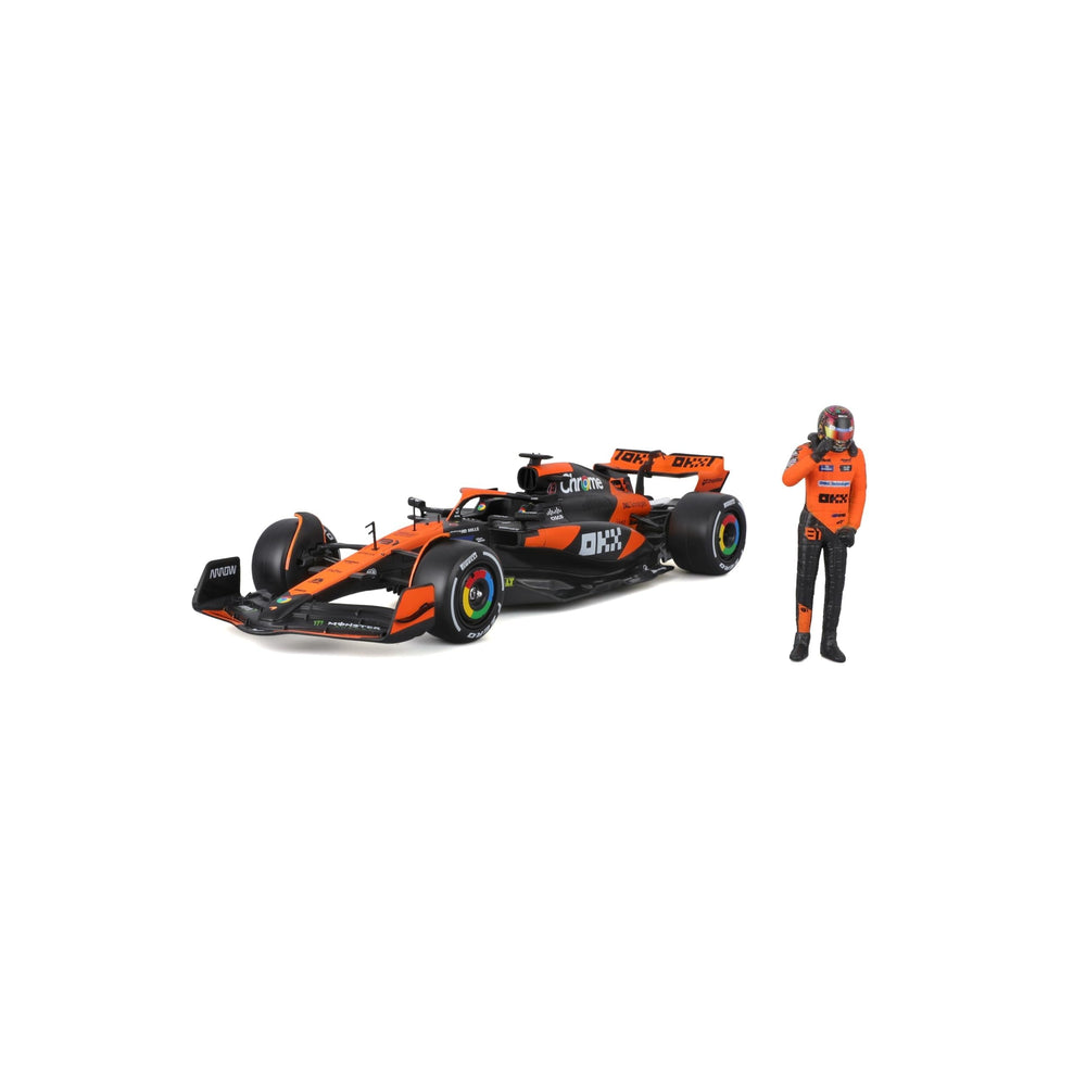 Bburago McLaren MCL38 1:24 model with driver figure for display and collection.