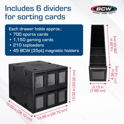 BCW 6-drawer card catalog interior divider illustrating per-drawer customization