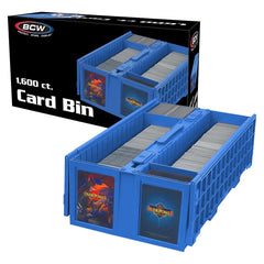 BCW Collectible Card Bin blue lid keeps cards organized and protected.