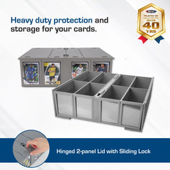 BCW Collectible Card Bin gray two-pack with latches keeps cards secure during transport.