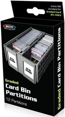 BCW graded card bin partitions gray front view organizing PSA, BGS, SGC slabs for easy access
