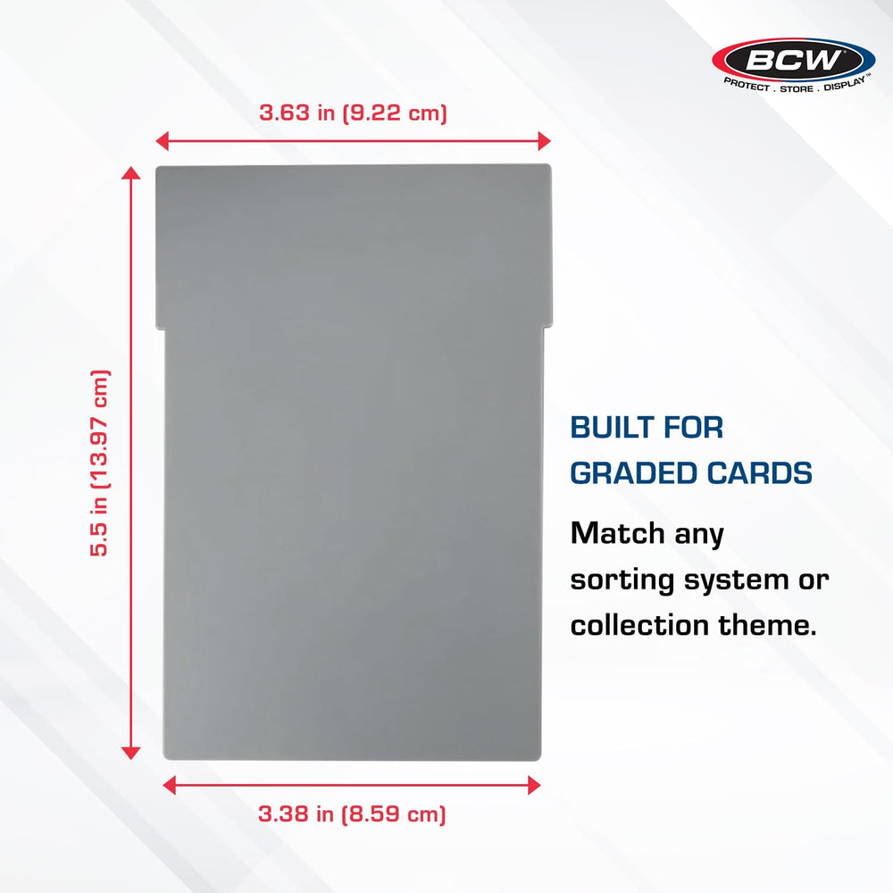BCW gray partitions with precision fit support graded slabs upright in the bin