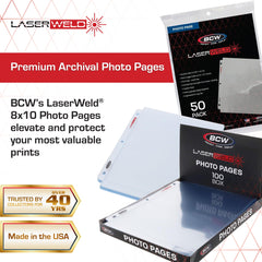 BCW LaserWeld 8x10 page flat in binder provides glare-free viewing.