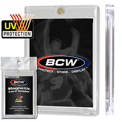 BCW magnetic card holder with gold magnet closure enables quick access to cards