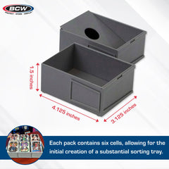 Movable card cells on BCW tray enabling flat storage and angled display