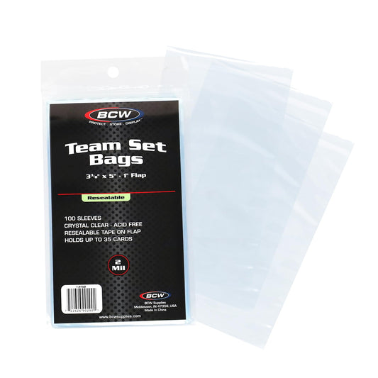 BCW resealable team set bags offer clear visibility for 35 loose cards and organized storage