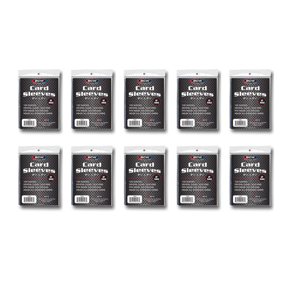BCW standard card sleeves 2 5/8 x 3 5/8 inches keep cards visible and protected.