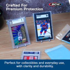BCW universal-fit sleeves accommodate PSA, Beckett, SGC and more for versatile collection storage.