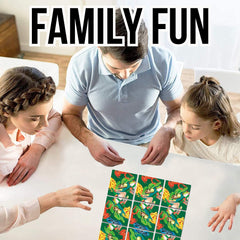 B.Dazzle Scramble Squares Frogs trivia card adds a playful quiz between rounds.