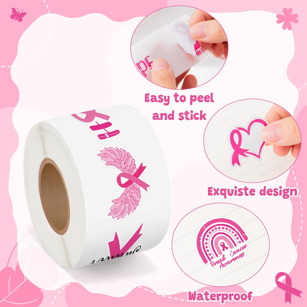 BeYumi pink ribbon sticker closeup symbol of support on gear.