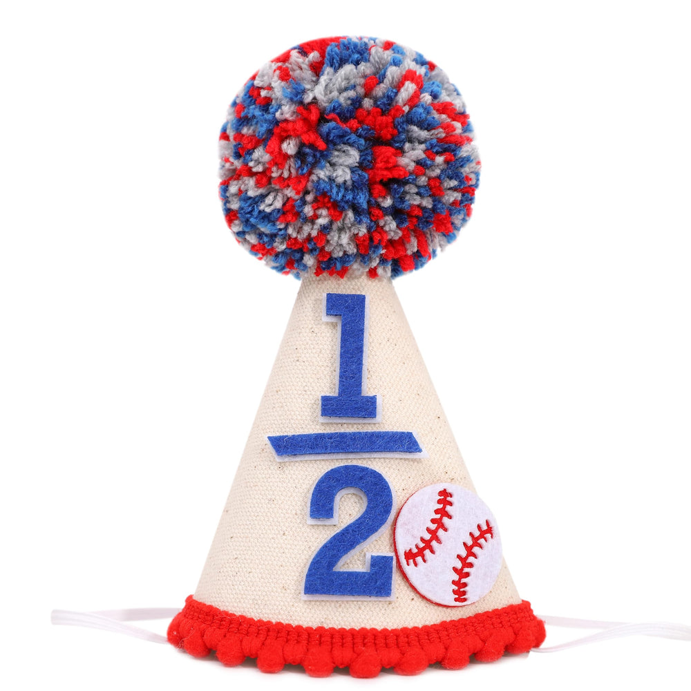 BEADED Baseball Half Birthday Hat front view, ideal for photos