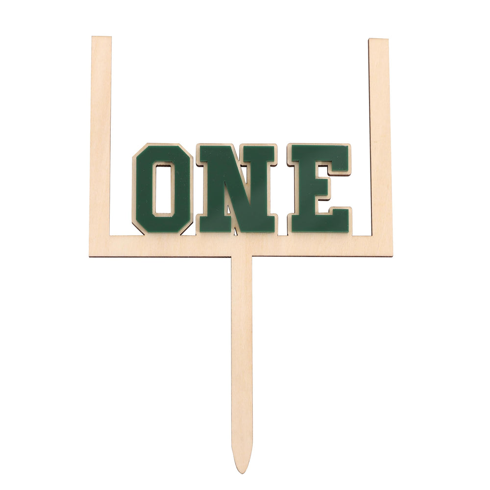 BEADED green-one wood letters topper showcases 'Green One' with rustic charm.