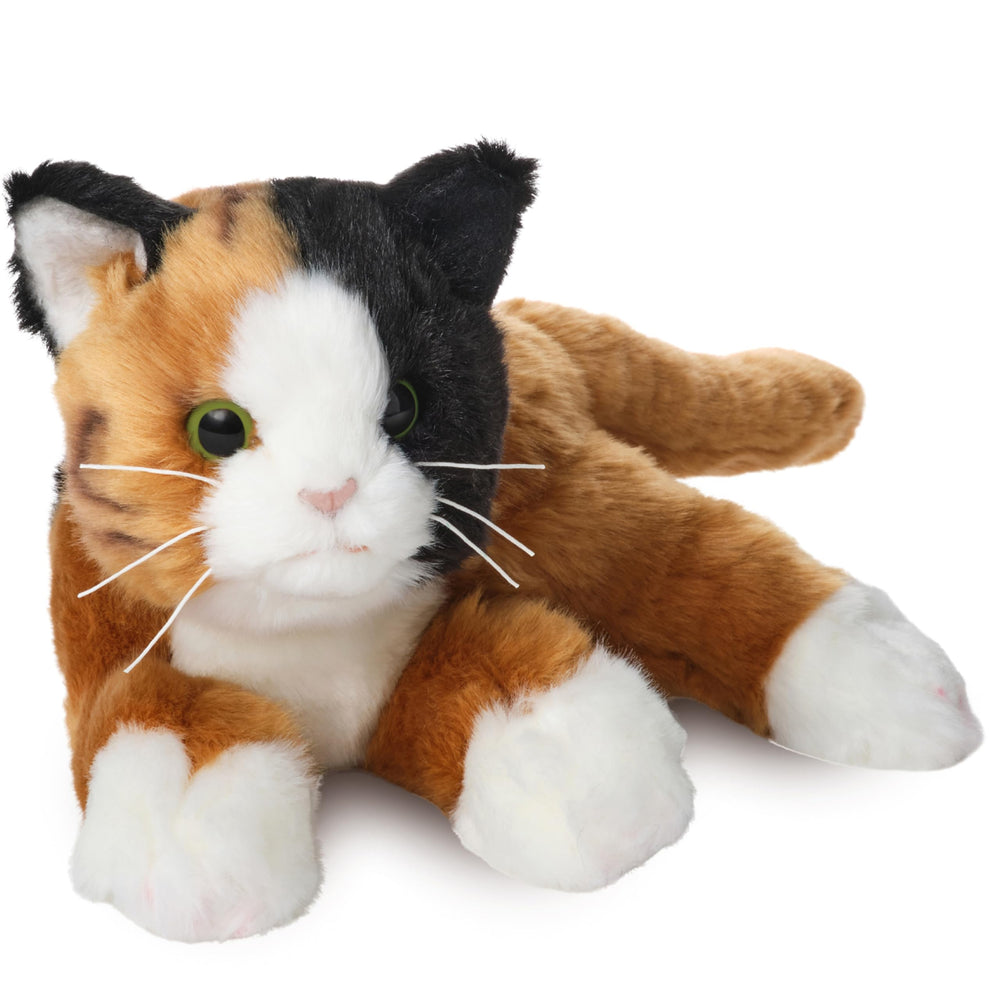 Bearington Callie 15-inch calico cat plush perfect for cuddling and bedtime.