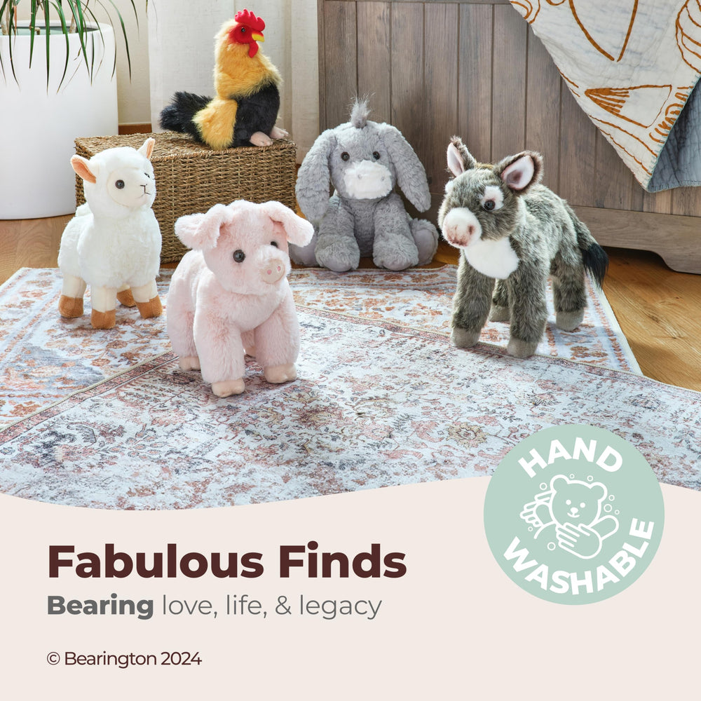 Donny the donkey measures 10.5 inches for kids' hands and snuggles.
